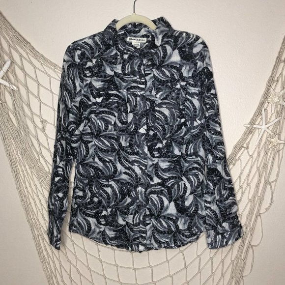 TELLURIDE CLOTHING CO. Women's Gray & White Linen Blend Shirt Feather Print L - Picture 1 of 10